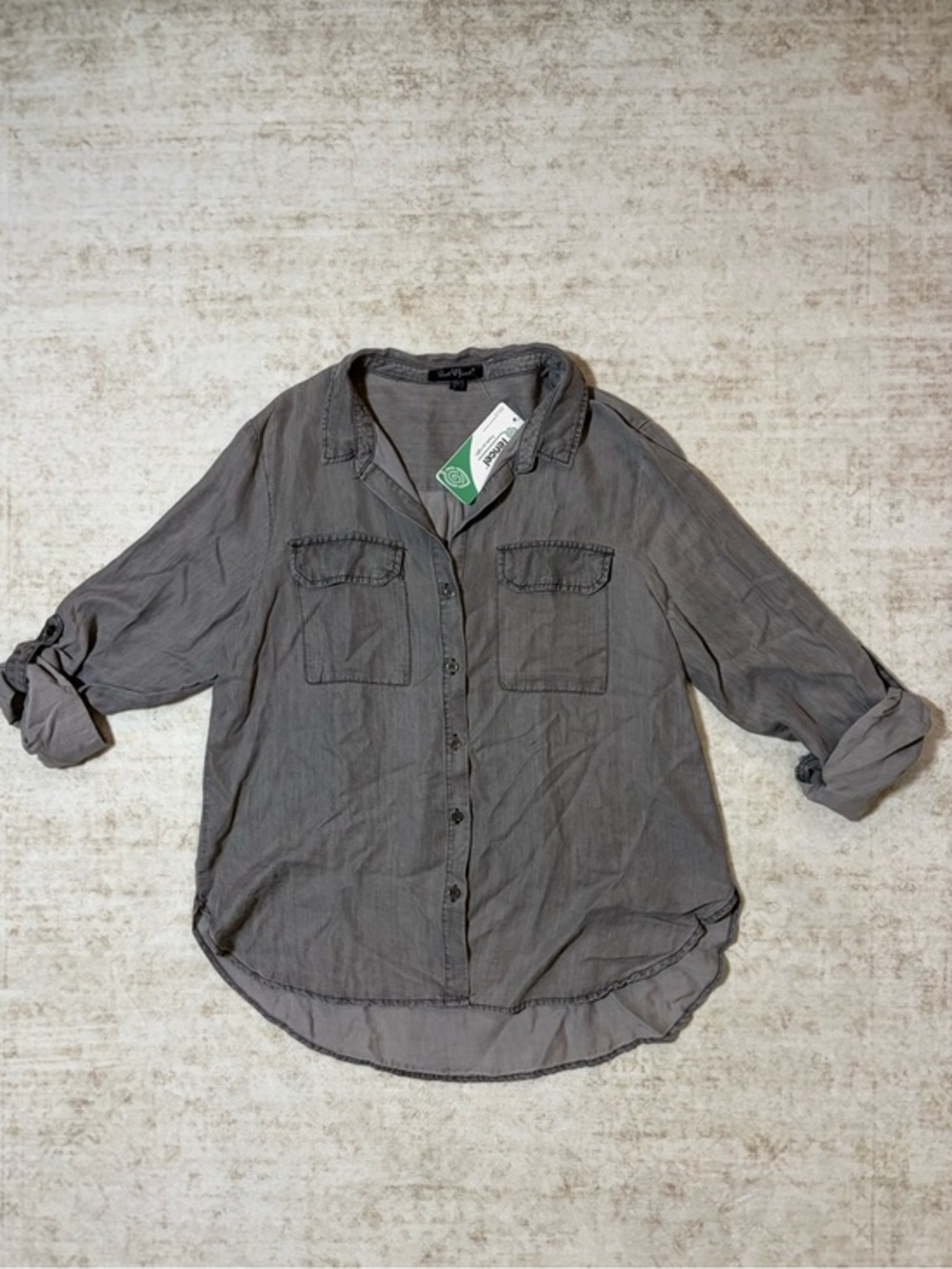 NWT VELVET HEART L washed Tencel button-down shirt in grey